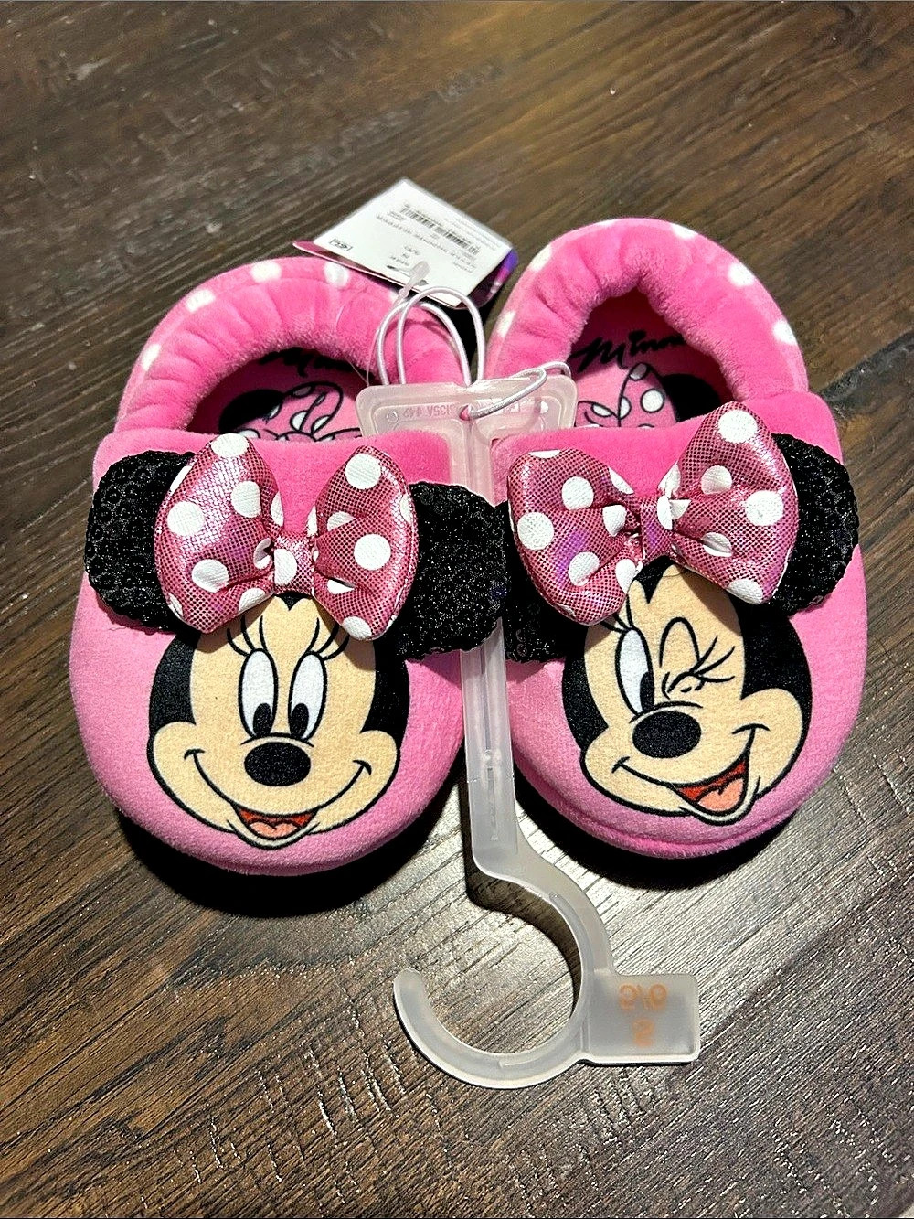 Disney Minnie Mouse Slipper Pink & Black Girls 5/6 NWT